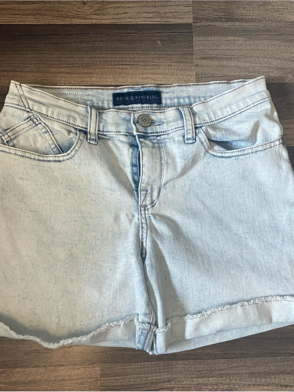 Rock & Republic Acidwash Blue Denim Cutoff Shorts